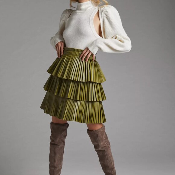 NWT Anthropologie x Mare Mare Tiered Faux Leather Mini Skirt Black Women Size M - Picture 6 of 6